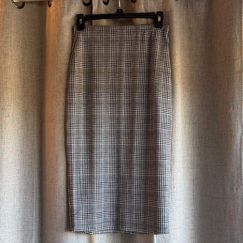 Classic Gray Plaid Pencil Skirt Size XS